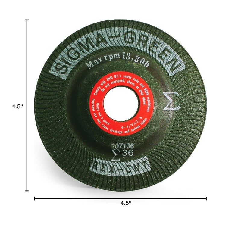 Rex-Cut Sigma Green Grinding Wheel 4-1/2 x 7/8 36 Grit (5 PCS) - Image 4